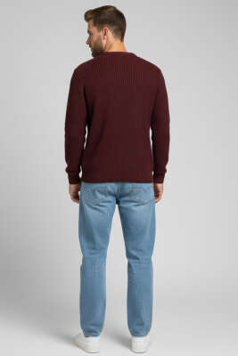 Pirinç Örgü Erkek Triko Kazak Bordo - Yeni Erkek Giyim