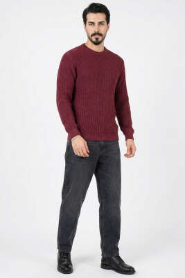 Pirinç Örgü Erkek Triko Kazak Burgonya - Yeni Erkek Giyim