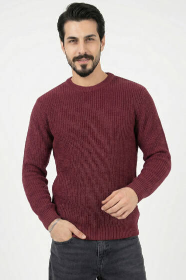Pirinç Örgü Erkek Triko Kazak Burgonya - Yeni Erkek Giyim