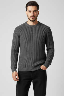 Pirinç Örgü Erkek Triko Kazak Füme 