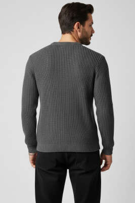 Pirinç Örgü Erkek Triko Kazak Füme - Yeni Erkek Giyim