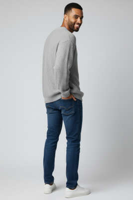 Pirinç Örgü Erkek Triko Kazak Gri - Erkek Kazak