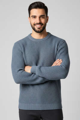 Pirinç Örgü Erkek Triko Kazak İndigo 