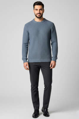 Pirinç Örgü Erkek Triko Kazak İndigo - Erkek Kazak