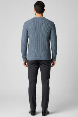 Pirinç Örgü Erkek Triko Kazak İndigo - Erkek Kazak