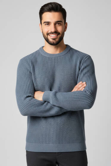 Pirinç Örgü Erkek Triko Kazak İndigo - Yeni Erkek Giyim