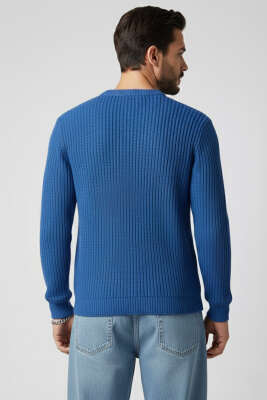 Pirinç Örgü Erkek Triko Kazak Mavi - Yeni Erkek Giyim