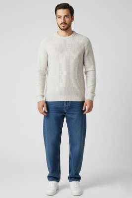 Pirinç Örgü Erkek Triko Kazak Taş - Yeni Erkek Giyim