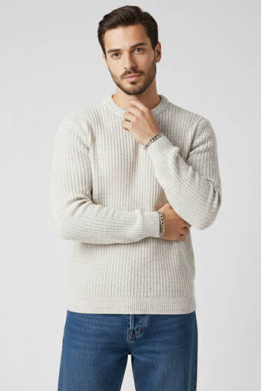 Pirinç Örgü Erkek Triko Kazak Taş - Yılın Fırsatı