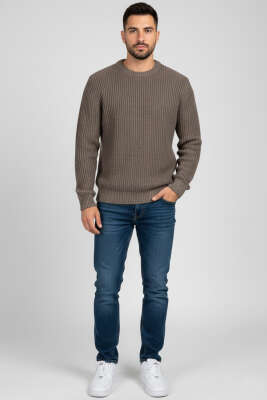 Pirinç Örgü Erkek Triko Kazak Vizon - Yeni Erkek Giyim