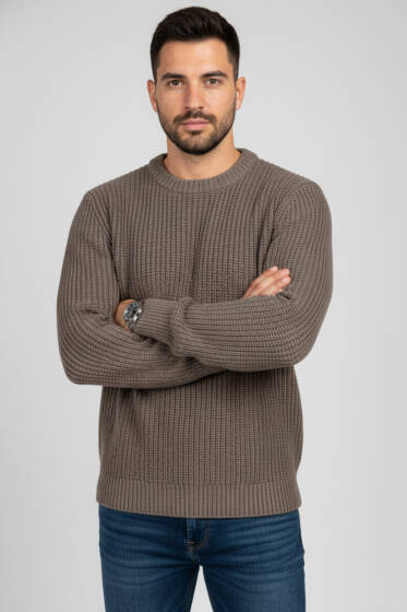 Pirinç Örgü Erkek Triko Kazak Vizon - Yeni Erkek Giyim