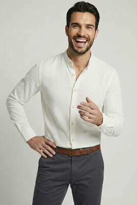 Pirinç Örgü Hakim Yaka Erkek Gömlek Ekru - WİPEOUT