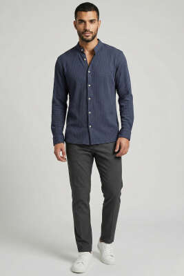 Pirinç Örgü Hakim Yaka Erkek Gömlek Füme - Erkek Sweatshirt