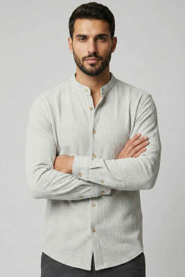 Pirinç Örgü Hakim Yaka Erkek Gömlek Gri - WİPEOUT