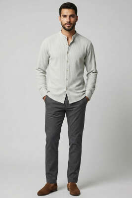 Pirinç Örgü Hakim Yaka Erkek Gömlek Gri - Erkek Sweatshirt