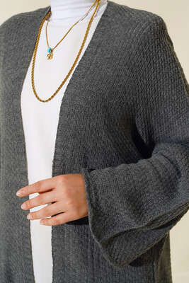 Pirinç Örgü Yarasa Kol Hırka Füme - Triko Hırka