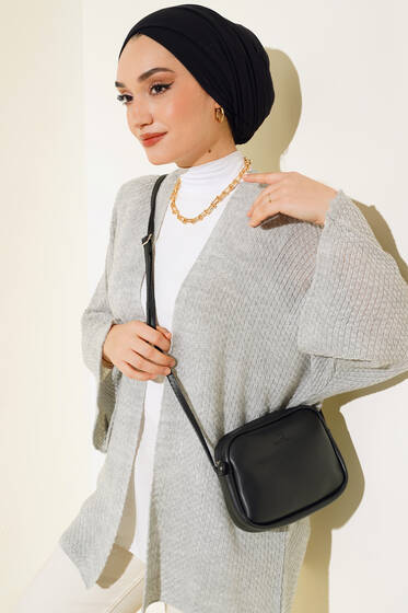 Pirinç Örgü Yarasa Kol Hırka Gri - Hırka