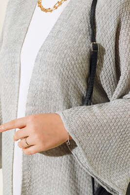 Pirinç Örgü Yarasa Kol Hırka Gri - Triko Tunik