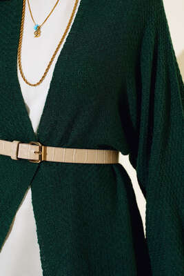 Pirinç Örgü Yarasa Kol Hırka Haki - Triko Hırka