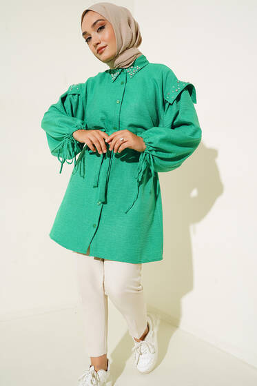 Pırlanta Boncuklu Kuşaklı Keten Tunik Benetton - Tunik