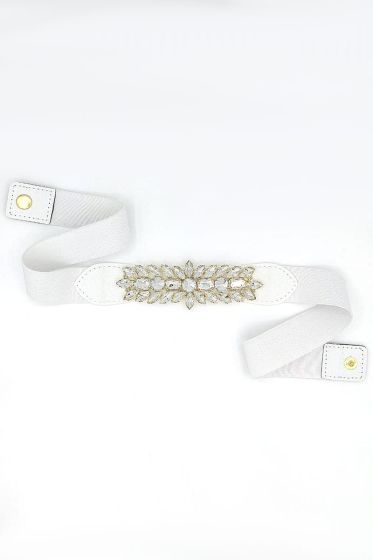 Pırlanta Taş Süslemeli Beyaz Lastikli Kemer - Deri Kemer