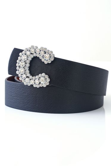 Pırlanta Taş Tokalı Siyah Gümüş Kemer - Deri Kemer