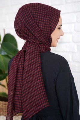 Piyedepul Desen Bordo Şal - Black&White