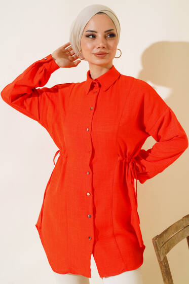 Beli İpli Keten Tunik Kiremit - Tunik