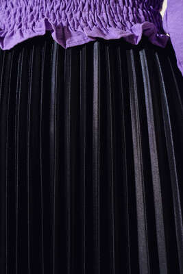 Pliseli Deri Görünümlü Etek Siyah - Uzun Etek