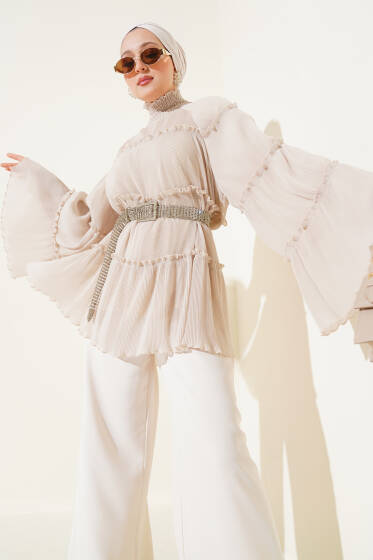 Pliseli Kat Kat Salaş Tunik Taş - Tunik