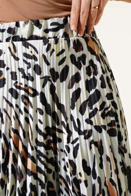 Pliseli Leopar Desen Saten Etek Leopar - Uzun Etek
