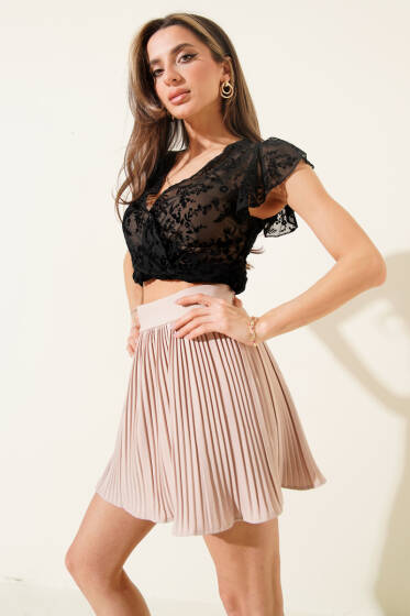 Pliseli Şort Astarlı Etek Bej - Kadın Giyim Modelleri