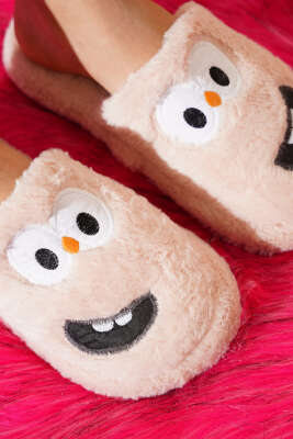 Pofuduk Detaylı Kadın Terlik Pudra - Terlik