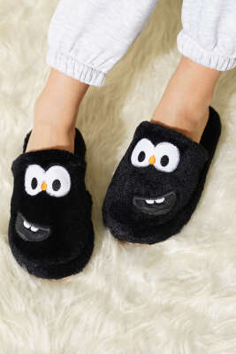 Pofuduk Detaylı Kadın Terlik Siyah - ALMİNA