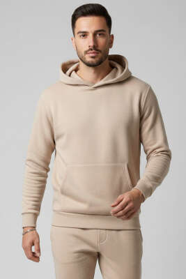 Polar Kapüşonlu Erkek Eşofman Takımı Bej - ERKEK İKİLİ TAKIM