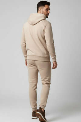 Polar Kapüşonlu Erkek Eşofman Takımı Bej - ERKEK İKİLİ TAKIM