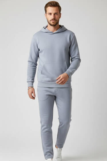 Polar Kapüşonlu Erkek Eşofman Takımı Gri - ERKEK İKİLİ TAKIM