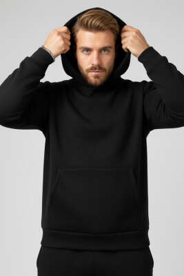 Polar Kapüşonlu Erkek Eşofman Takımı Siyah - ERKEK İKİLİ TAKIM