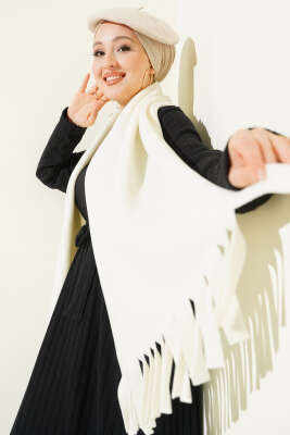 Polar Püsküllü Omuz Şalı Ekru - SAS