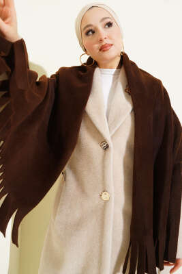 Polar Püsküllü Omuz Şalı Kahve - SAS