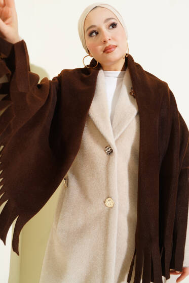 Polar Püsküllü Omuz Şalı Kahve - Omuz Şalı