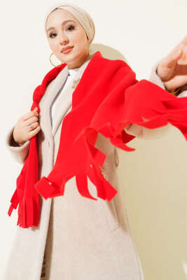 Polar Püsküllü Omuz Şalı Kırmızı - SAS
