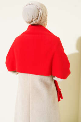 Polar Püsküllü Omuz Şalı Kırmızı - Omuz Şalı