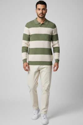 Polo Açık Yaka Erkek Triko Kazak Çağla Yeşili - Yeni Erkek Giyim