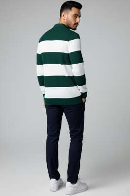 Polo Açık Yaka Erkek Triko Kazak Yeşil - Yeni Erkek Giyim