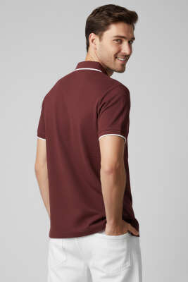 Polo Gizli Fermuarlı Erkek T-shirt Bordo - Erkek Polo Yaka Tişört