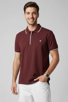 Polo Gizli Fermuarlı Erkek T-shirt Bordo - FRESHMAN