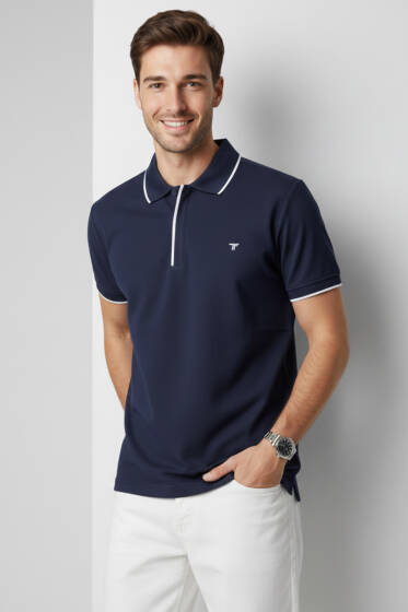 Polo Gizli Fermuarlı Erkek T-shirt Lacivert - Erkek T-shirt