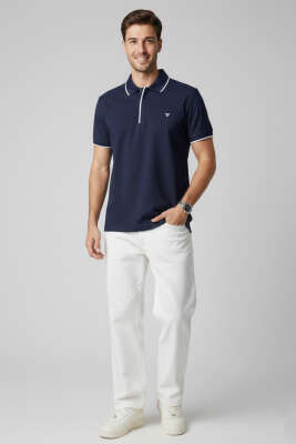 Polo Gizli Fermuarlı Erkek T-shirt Lacivert - Erkek T-shirt