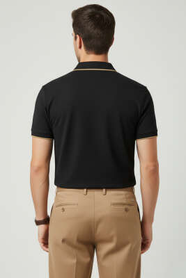 Polo Gizli Fermuarlı Erkek T-shirt Siyah - Erkek Siyah Tişört